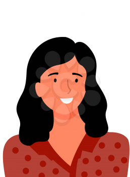 Happy middle-age woman in brown dotted blouse isolated flat style female. Vector online consultant, office best worker, business assistant cartoon design