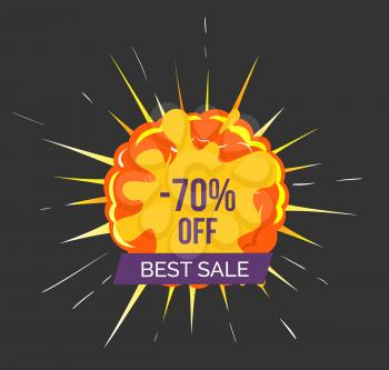 Hot price, reduction of cost promotional banner with explosion. Discount with star symbolizing rate. Discount in store on black friday. Sale proposal from shops and stores for shoppers, vector in flat