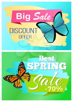 Best spring big sale 70 off stickers set color butterflies with ornaments and decorated wings, vector illustration of total price reduce discount vouchers