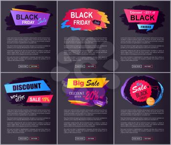 Black Friday big sale, new offer, discount -25 off, web pages for internet site, made up of image and text on vector illustration
