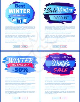 Best winter 2017 sale set of four posters with special offer clearance. Vector illustration with seasonal discount promotion on white background