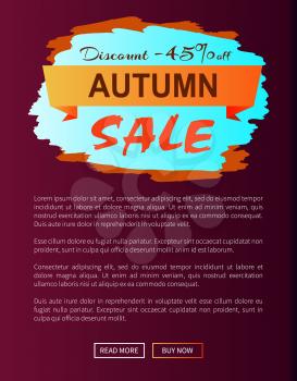 Autumn discount -45 clearance with icon of colorful sign brush strokes of blue and orange colors vector illustration with seasonal sale advertisement