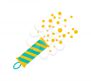 Firecracker icon of blue and yellow colors decorated with stripes waving together, symbol of wintertime holidays and happiness vector illustration