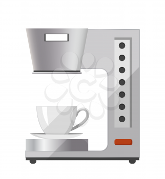 Coffee machine with cap icon isolated on white background. Vector illustration with hot beverage making technic and white shiny cap