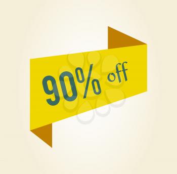 90 off discount clearance tag colorful icon isolated on white background. Vector illustration with yellow sign with sale percentage value