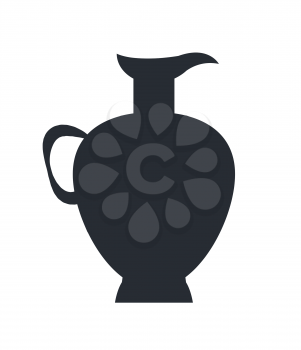 Closeup of homemade clay jug with wide body and thin handle black silhouette isolated vector illustration on white background.