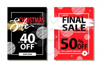 Christmas sale holiday discount final prices 50 off for limited time only poster with frame and brush strokes isolated on red background promo banner