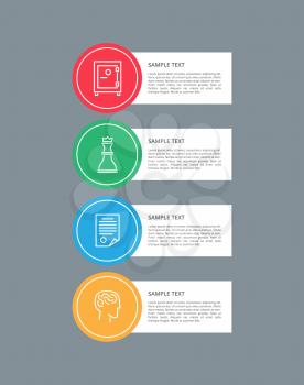 Infographic elements, circular icons collection, chess figura and human with brain, paper and page, text sample and headlines vector illustration