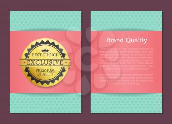 Brand quality best choice stamp golden label reward award vector illustration cover poster , emblem seal with crown isolated on pink blue background