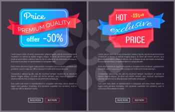 Hot exclusive price premium quality offer only this week half cost discount web poster with push buttons read more and buy now, vector advert banner