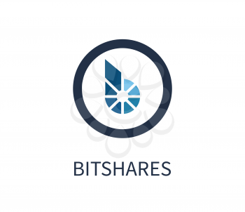 Bitshares cryptocurrency icon, international payment system, type of internet coins, logo and headline, vector illustration isolated on white