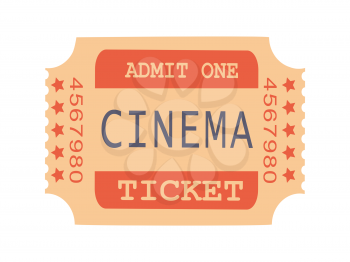 Admit one cinema ticket sample with text and numbers and stars, way of entertainment, leisure vector illustration isolated on white background