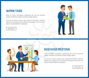 Business meeting and work task, people sitting at table and discussing reports with graphs and charts. Work in team concept, boss and executive worker