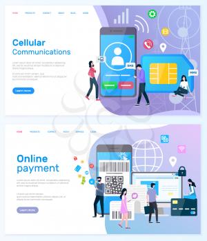 Online payment vector, people using smarphones to buy things, and modern shopping, cellular communication and innovative networks users set. Website or webpage template, landing page flat style