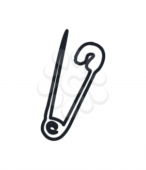 Opened english safety pin as punk movement symbol vector illustration isolated on white flat sign depiction in hand drawn or sketch linear style.