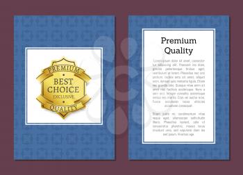 Premium quality posters set with headline and text sample, label and badge made of gold, frame banner logotype isolated on vector Illustration brochure
