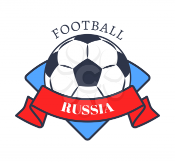 Football in russia logo color vector illustration isolated on white background sporty logotype with national colors, big soccer ball and red stripe