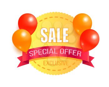 Exclusive offer special price super premium promotion color round sticker shiny glossy balloons, and ribbon promo sale label emblem decorated by balloon