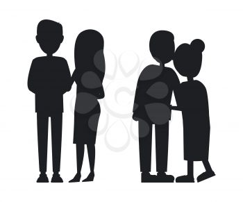 Young and old families silhouettes abstract banner, vector illustration with men and women, relatives isolated on white background, family generation