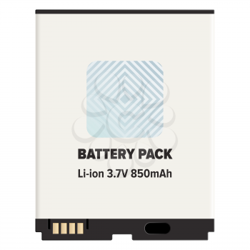 Pack li-ion or lithium-ion battery LIB isolated on white. Vector of rechargeable battery in which lithium ions move from negative to positive electrode during discharge and back when charging