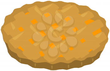 Delicious homemade cake. Pumpkin pie isolated on white background. Baked pie with dough and pumpkin. Baked goods, culinary product, holiday cake. Bakery, homemade pastry vector illustration