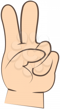 Hand gesture like letter V, symbolizing Peace. Friendly gesture in form of two fingers raised up shows number two on fingers. Victory hand with index and middle fingers up isolated vector on white