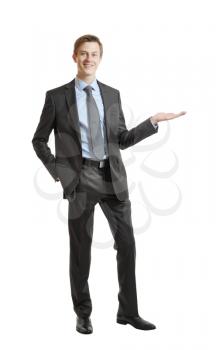 successful businessman gesture that shows that. isolated on white
