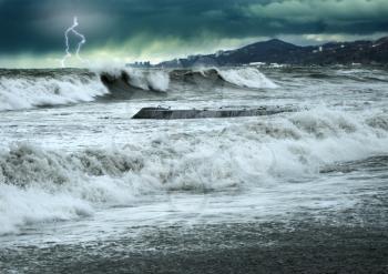 Storm and thunderstorm in black sea