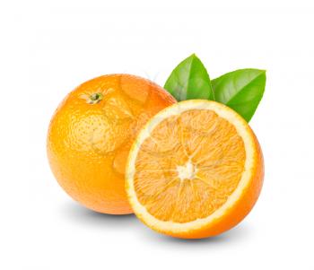 Royalty Free Photo of a Whole Orange and a Sliced Orange
