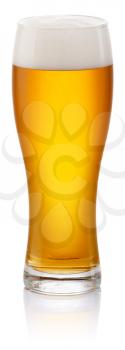 Glass of fresh beer with cap of foam isolated on white background with clipping paths