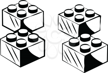 Black and white hand-drawn sketch of four building blocks with an angled perspective