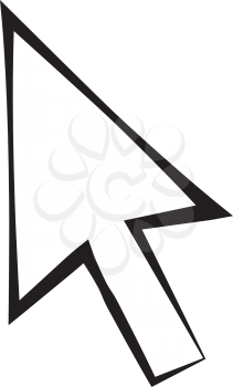 Black and white illustration of an arrow cursor, pointing to the upper left side, isolated on white background