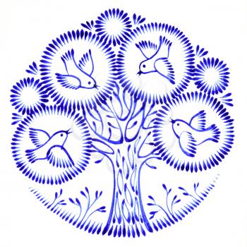 floral circle, hand drawn, illustration in Ukrainian folk style