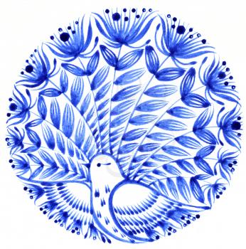 Royalty Free Clipart Image of a Decorative Design with a Bird