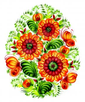 floral decorative ornament, hand drawn, illustration in Ukrainian folk