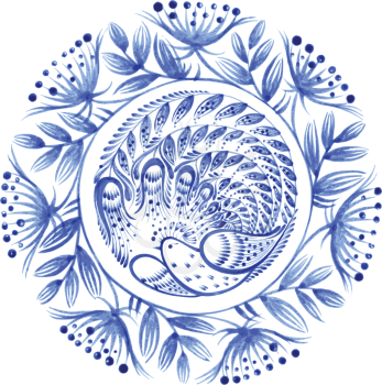 floral circle, hand drawn, vector, illustration in Ukrainian folk style