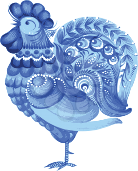 rooster, hand drawn, vector, illustration in Ukrainian folk style