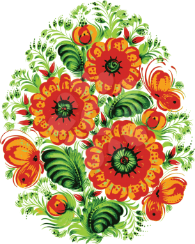 floral decorative ornament, hand drawn, illustration in Ukrainian folk style