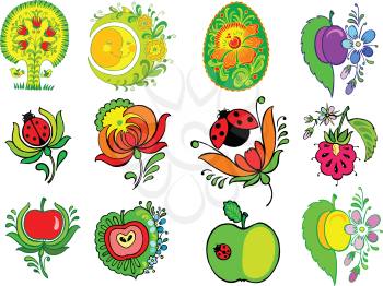 set of cartoon illustrations of floral ornaments