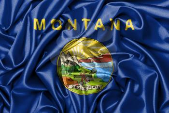 Satin flag, three dimensional render, flag of Montana