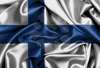 Satin flag, three dimensional render, flag of Finland