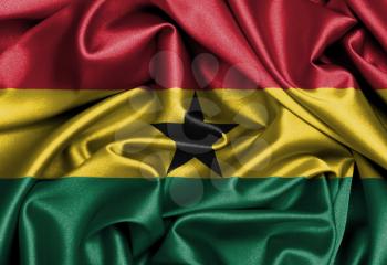 Satin flag, three dimensional render, flag of Ghana
