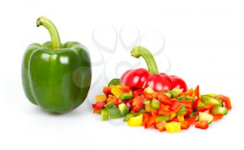 Slices of pepper on a white background