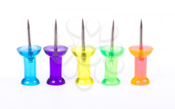 Set of colorful push pins isolated on a white background