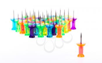 Set of colorful push pins isolated on a white background