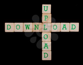 Green letters on old wooden blocks (upload, download)