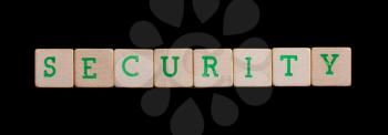 Green letters on old wooden blocks (security)