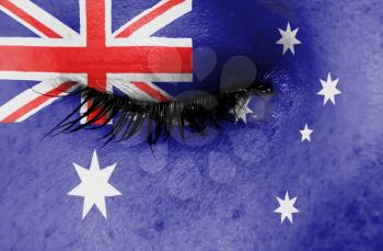 Crying woman, pain and grief concept, flag of Australia