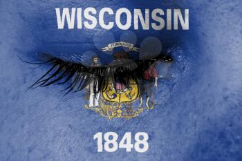 Crying woman, pain and grief concept, flag of Wisconsin