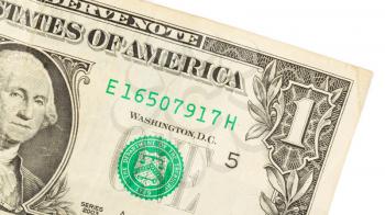 American dollar (one) close-up, isolated on white